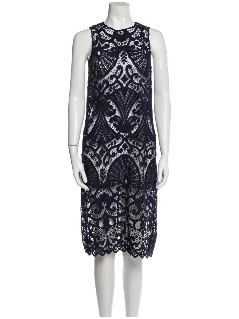 Alice + Olivia Navy Scalloped Lace Sheath Dress/Tunic | S